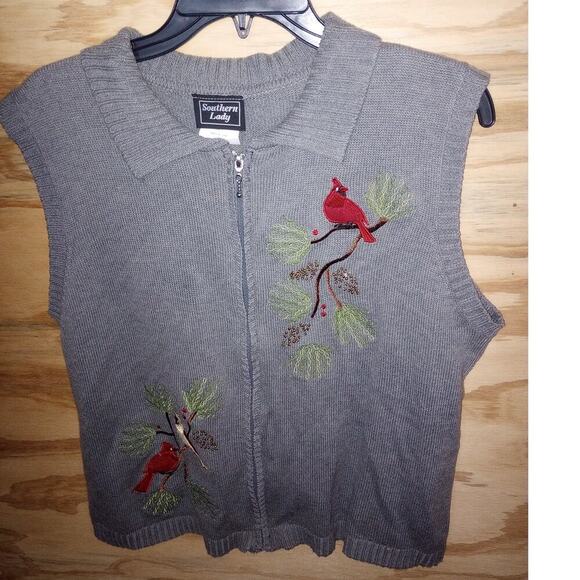 Southern Lady Cardinal Vest Large Women's Bird Nature Holiday Cottagecore - Picture 1 of 4